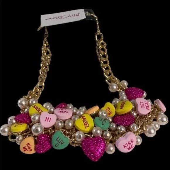 BETSEY JOHNSON SET Valentine Conversation Heart Necklace Bracelet & Earrings NWT